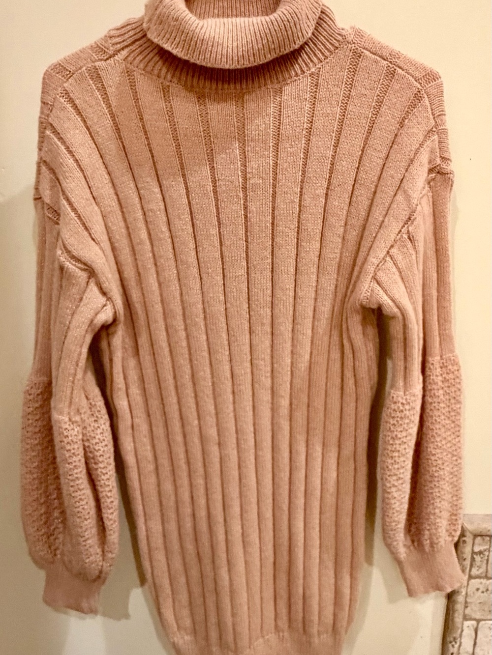 Source Unknown Blush Ribbed Turtleneck Sweater Dress